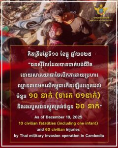 កម្ពុជាអំពាវនាវឱ្យភាគីថៃបញ្ឈប់រាល់អរិភាពជាបន្ទាន់ ដោយងាកមកគោរពកិច្ចព្រមព្រៀងបទឈប់បាញ់